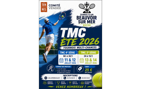 TMC 3ème et 4ème série Messieurs  du 11 au 14 juillet 2026 à BEAUVOIR SUR MER